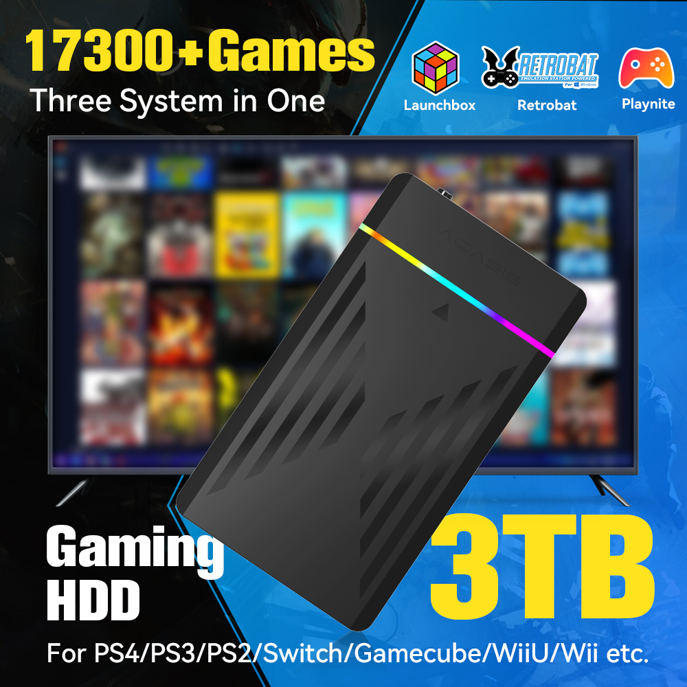 Retro Gaming Stick - 3 TB Taşınabilir Oyun HDD LaunchBox/Retrobat/Playnite
